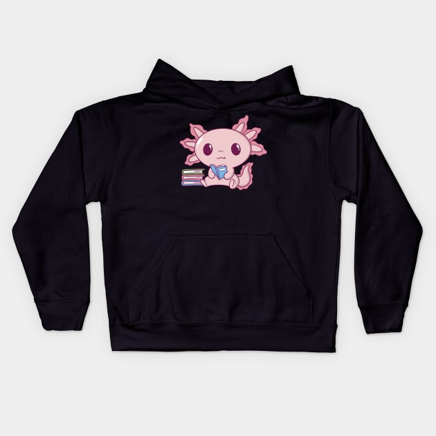 Literary Axolotl: The Enthusiastic Reader Kids Hoodie by positivedesigners